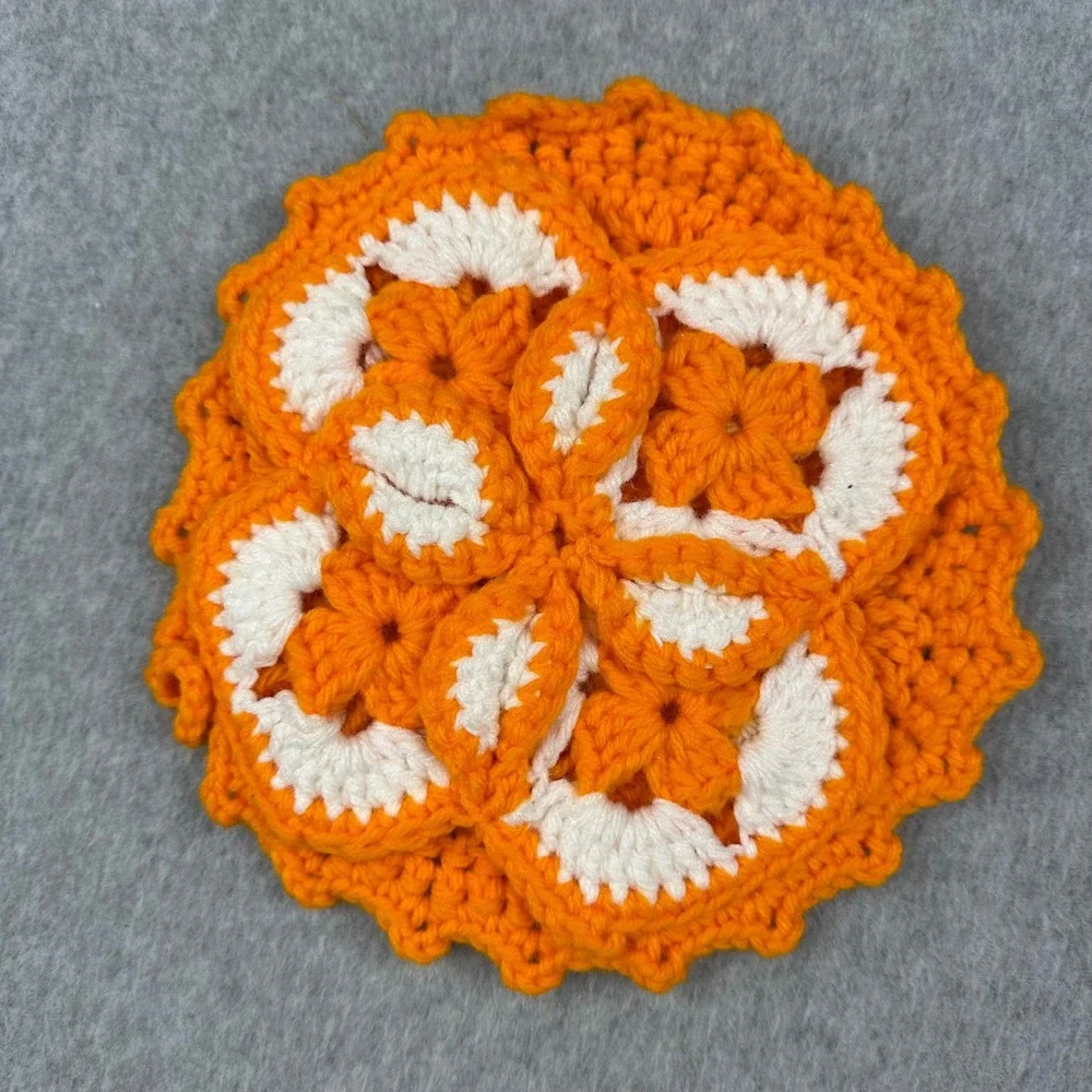 Vtg 1970 Handmade Crochet Hot Pads Potholders Set of 10 Multi Color Floral Petal